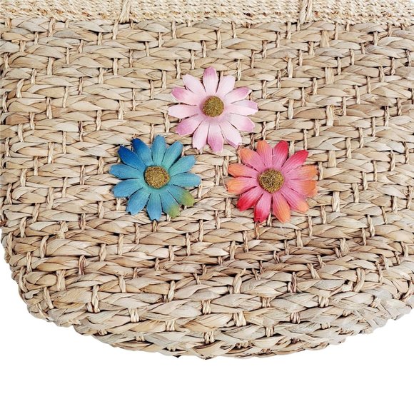 Basket weave purse floral straw hand held - Picture 2 of 8